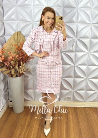 Milla Chic - millachic com br vestido tina com casaco em tweed rosa 7 Vestido Tina Com Casaco Em Tweed - Rosa - Milla Chic