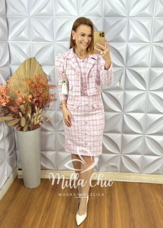 Milla Chic - millachic com br vestido tina com casaco em tweed rosa 9 Vestido Tina Com Casaco Em Tweed - Rosa - Milla Chic