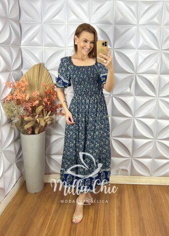 Vestido Veridiana Em Viscolinho - Azul - Milla Chic