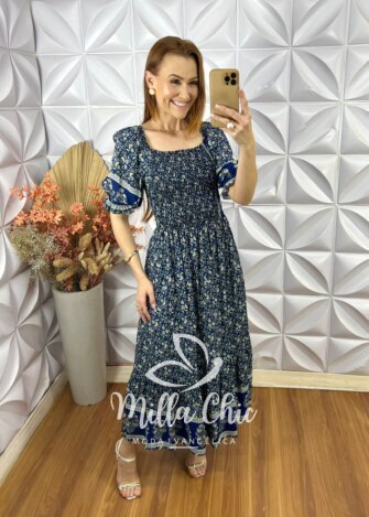 Vestido Veridiana Em Viscolinho - Azul - Milla Chic