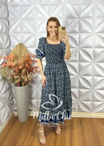 Vestido Veridiana Em Viscolinho - Azul - Milla Chic