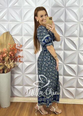 Vestido Veridiana Em Viscolinho - Azul - Milla Chic
