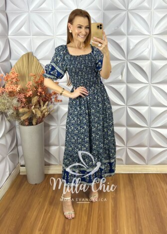 Vestido Veridiana Em Viscolinho - Azul - Milla Chic
