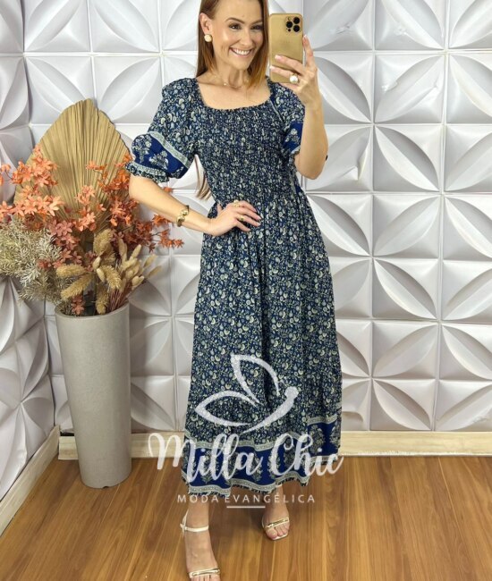Vestido Veridiana Em Viscolinho - Azul - Milla Chic