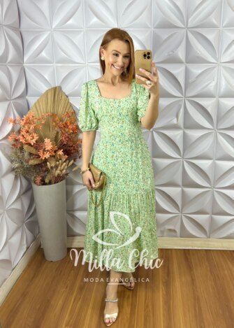 Vestido Tainá em Viscolinho - Verde Hortelã - Milla Chic
