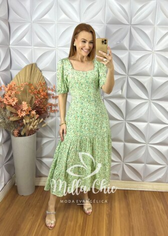 Vestido Tainá em Viscolinho - Verde Hortelã - Milla Chic
