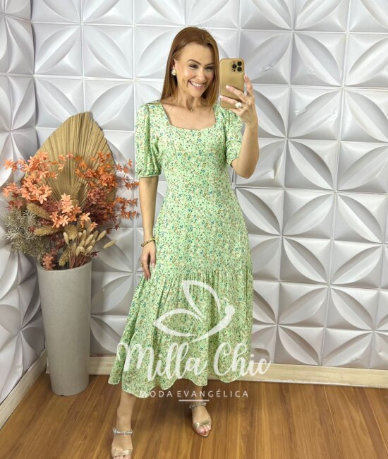 Vestido Tainá em Viscolinho - Verde Hortelã - Milla Chic