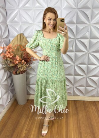 Vestido Tainá em Viscolinho - Verde Hortelã - Milla Chic