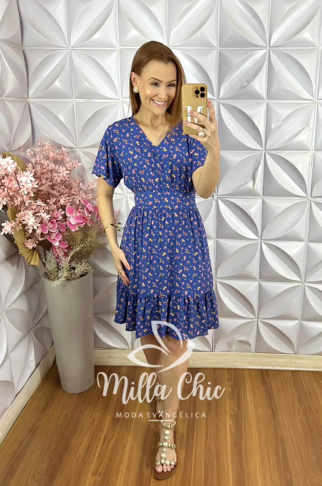 Vestido Analu em Viscolinho Estampado – Azul Marinho – Milla Chic Vestido Analu em Viscolinho Estampado - Azul Marinho - Milla Chic