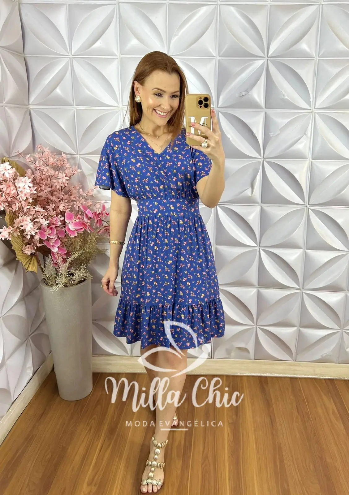 Vestido Analu em Viscolinho Estampado – Azul Marinho – Milla Chic Vestido Analu em Viscolinho Estampado - Azul Marinho - Milla Chic
