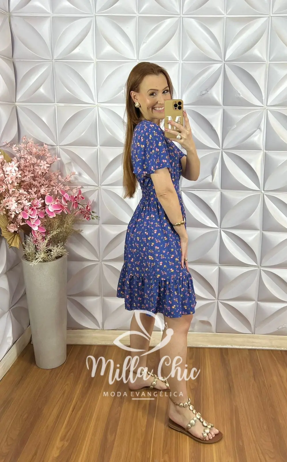 Vestido Analu em Viscolinho Estampado – Azul Marinho – Milla Chic Vestido Analu em Viscolinho Estampado - Azul Marinho - Milla Chic