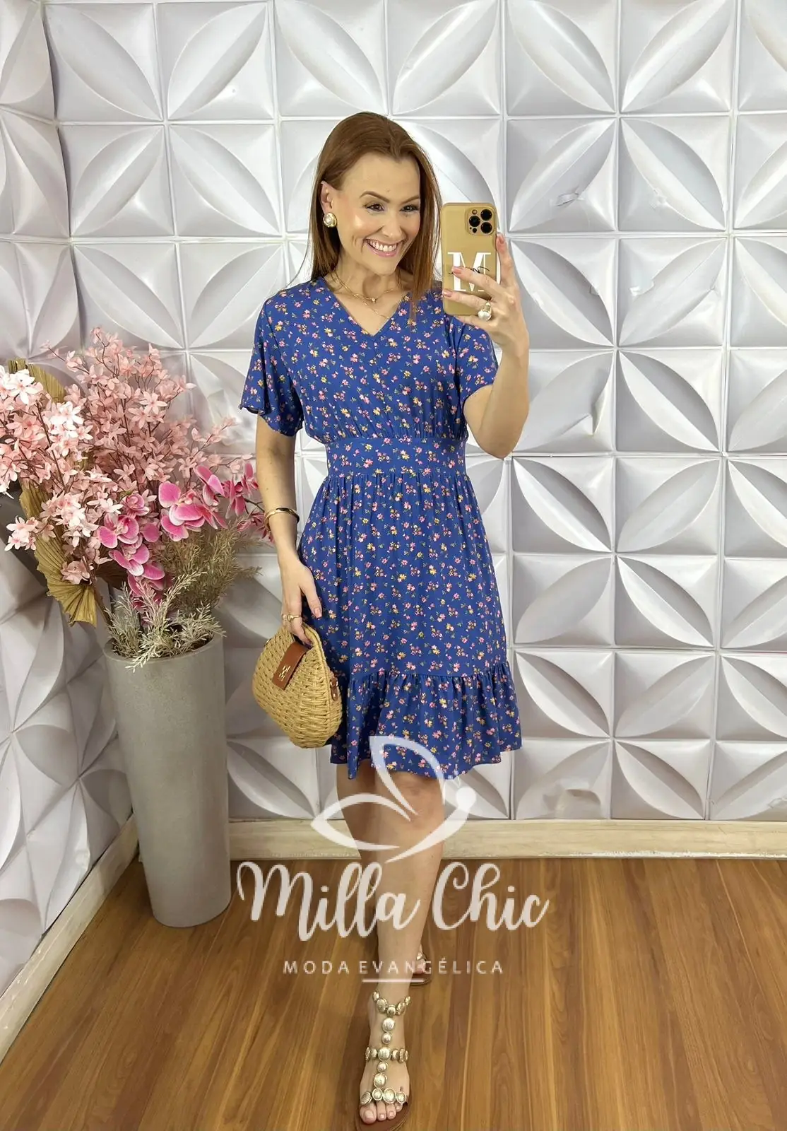 Vestido Analu em Viscolinho Estampado – Azul Marinho – Milla Chic Vestido Analu em Viscolinho Estampado - Azul Marinho - Milla Chic