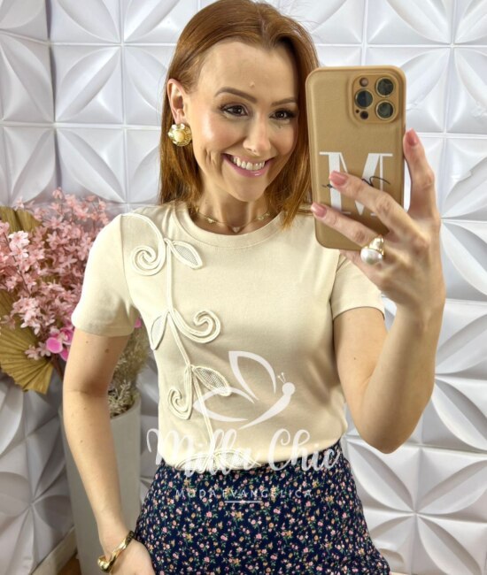 Blusa Guiomar Com Bordado Cordonê - Natural - Milla Chic