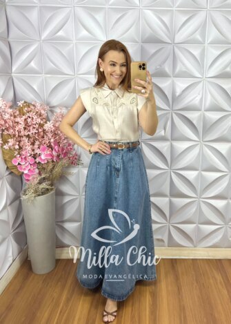 Camisa Evelise Bordada - Rosê - Milla Chic
