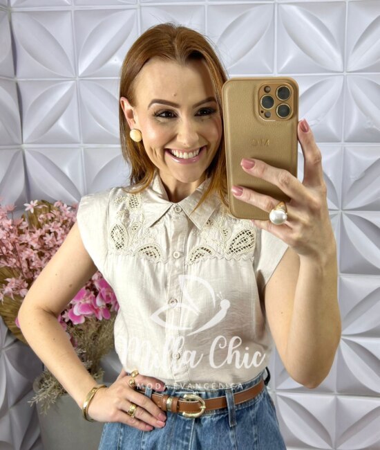 Camisa Evelise Bordada - Rosê - Milla Chic