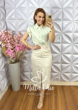 Milla Chic - millachic com br camisa kiara em cambria de linho verde hortela 1 Camisa kiara em Cambria de Linho - Verde Hortelã - Milla Chic