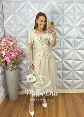 Milla Chic - millachic com br conjunto angelina em alfaiataria natua Conjunto Angelina em Alfaiataria - Natural - Milla Chic