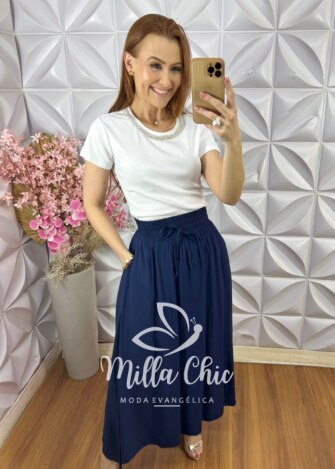 Saia Dulce em Viscolinho - Rosa - Milla Chic