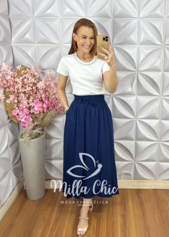 Saia Dulce em Viscolinho - Rosa - Milla Chic