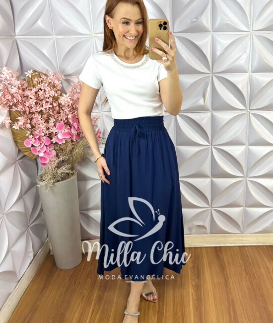 Saia Dulce em Viscolinho - Rosa - Milla Chic