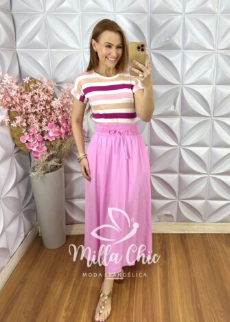 Saia Dulce em Viscolinho - Rosa - Milla Chic