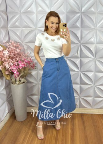 Saia Jeans Sabrina - Milla Chic