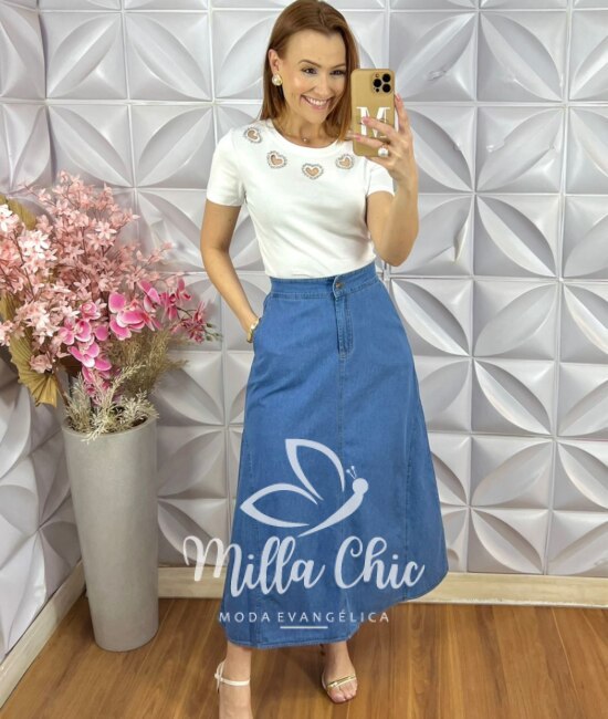 Saia Jeans Sabrina - Milla Chic