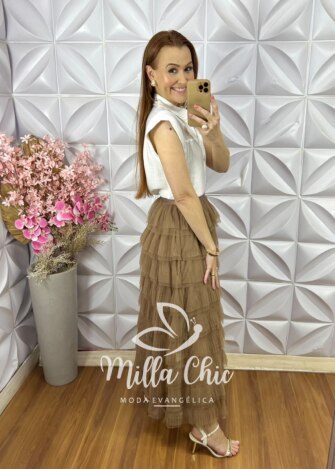 Milla Chic - millachic com br saia lavinia em tule natural 1 Saia Lavínia em Tule - Natural - Milla Chic