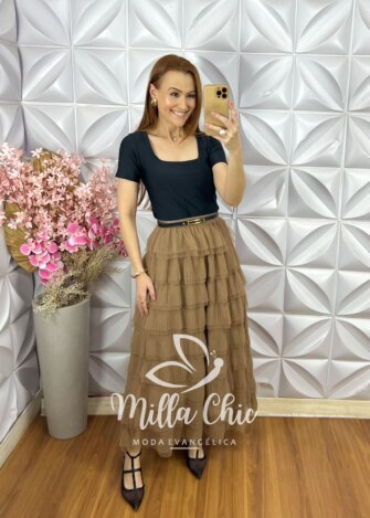 Milla Chic - millachic com br saia lavinia em tule natural 3 Saia Lavínia em Tule - Natural - Milla Chic