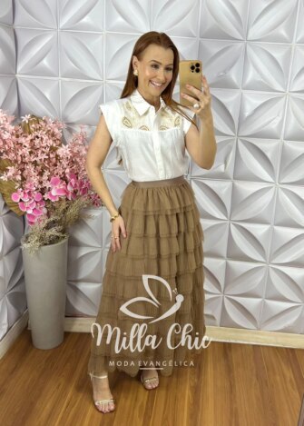 Milla Chic - millachic com br saia lavinia em tule natural Saia Lavínia em Tule - Natural - Milla Chic