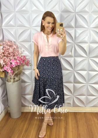 Saia Miranda em Viscolinho Estampado - Milla Chic