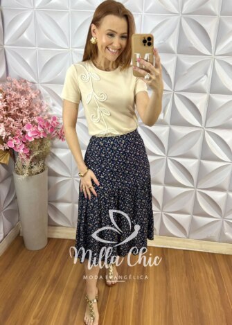Saia Miranda em Viscolinho Estampado - Milla Chic