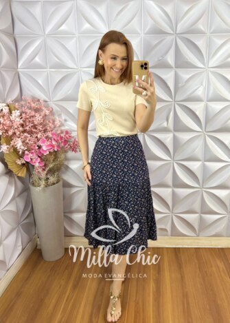 Saia Miranda em Viscolinho Estampado - Milla Chic