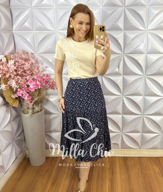 Saia Miranda em Viscolinho Estampado - Milla Chic