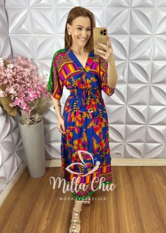 Vestido Chiara Estampa Verão - Azul - Milla Chic