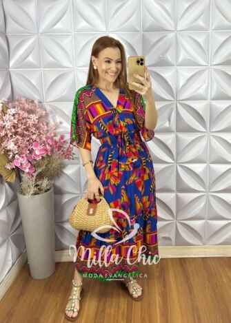 Vestido Chiara Estampa Verão - Azul - Milla Chic