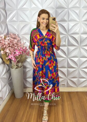 Vestido Chiara Estampa Verão - Azul - Milla Chic