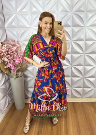 Vestido Chiara Estampa Verão - Azul - Milla Chic