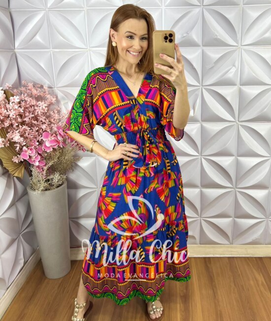 Vestido Chiara Estampa Verão - Azul - Milla Chic