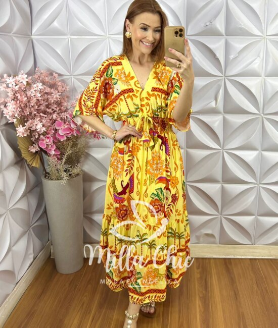 Vestido Chiara Estampa Verão - Manteiga - Milla Chic