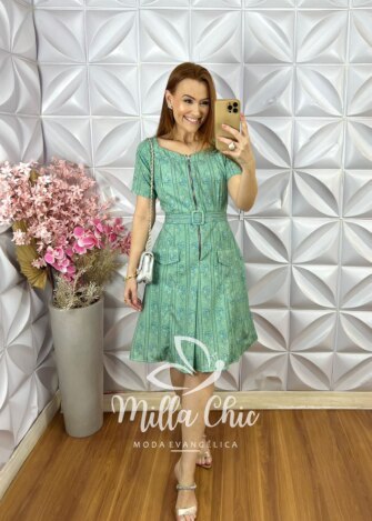 Milla Chic - millachic com br vestido constancia em alfaiataria estampado verde acqua floral Vestido Constância em Alfaiataria Estampado - Verde Acqua Floral - Milla Chic