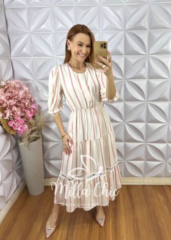 Milla Chic - millachic com br vestido constancia em viscolinho off white 1 Vestido Constância em Viscolinho - Rosa - Milla Chic