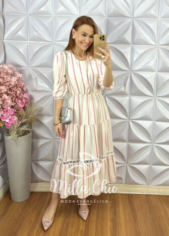 Vestido Constância em Viscolinho - Rosa - Milla Chic
