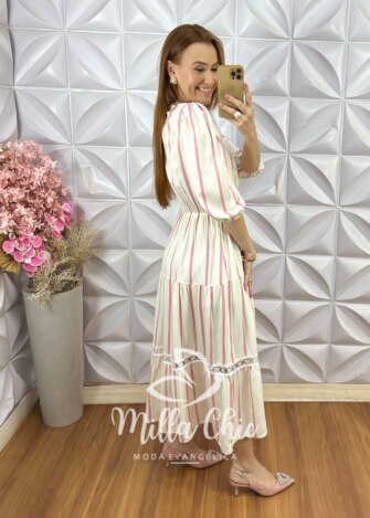 Milla Chic - millachic com br vestido constancia em viscolinho off white 4 Vestido Constância em Viscolinho - Rosa - Milla Chic