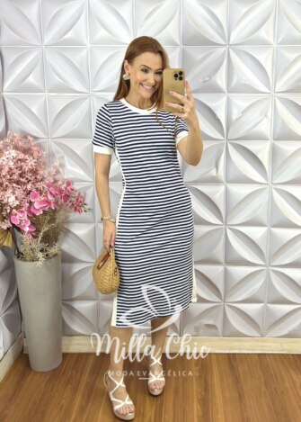 Vestido Consuelo em marinho P & b - Milla Chic
