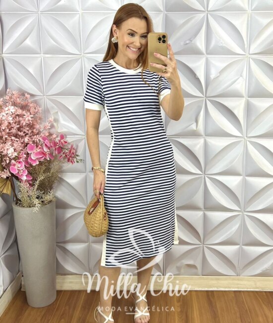 Vestido Consuelo em marinho P & b - Milla Chic