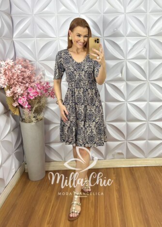 Vestido Dolores Comfy em Viscolycra - Azul Marinho - Milla Chic