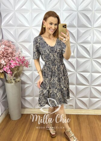 Vestido Dolores Comfy em Viscolycra - Azul Marinho - Milla Chic