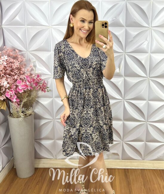 Vestido Dolores Comfy em Viscolycra - Azul Marinho - Milla Chic