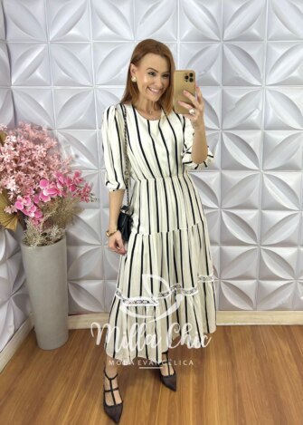 Vestido Eleonora em Viscolinho P&B - Milla Chic